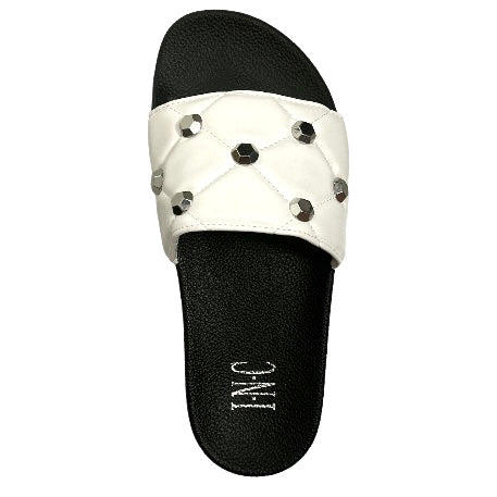 PEYMIN Quilted Flats Pool Slide White/Black Size 7 Women's Sandals