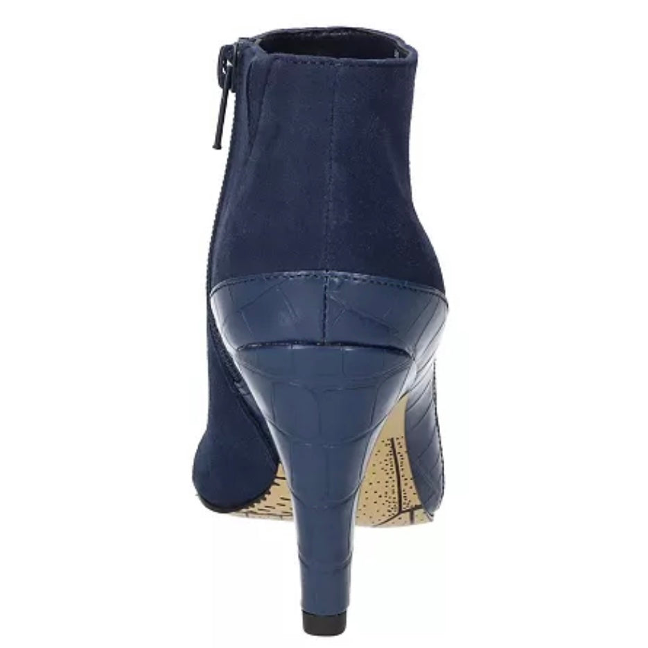BRENNAN Navy Dress Heels Size 11 Wide Almond Toe Booties Women's Ankle Boots