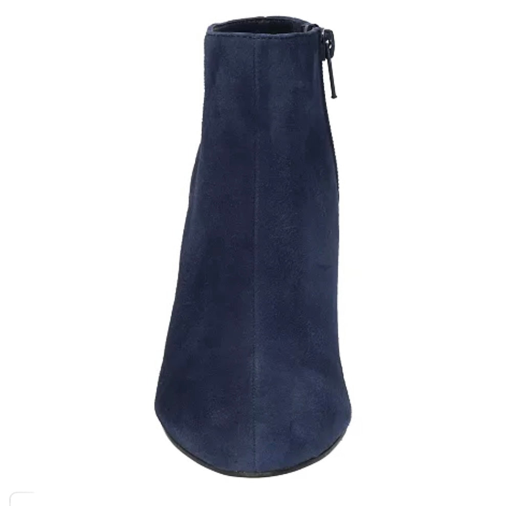BRENNAN Navy Dress Heels Size 11 Wide Almond Toe Booties Women's Ankle Boots