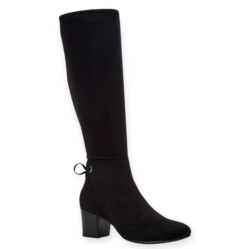 JACCQUE Black Zip Up Almond Toe Block Heel Size 7.5 Women's Tall Stretch Boots