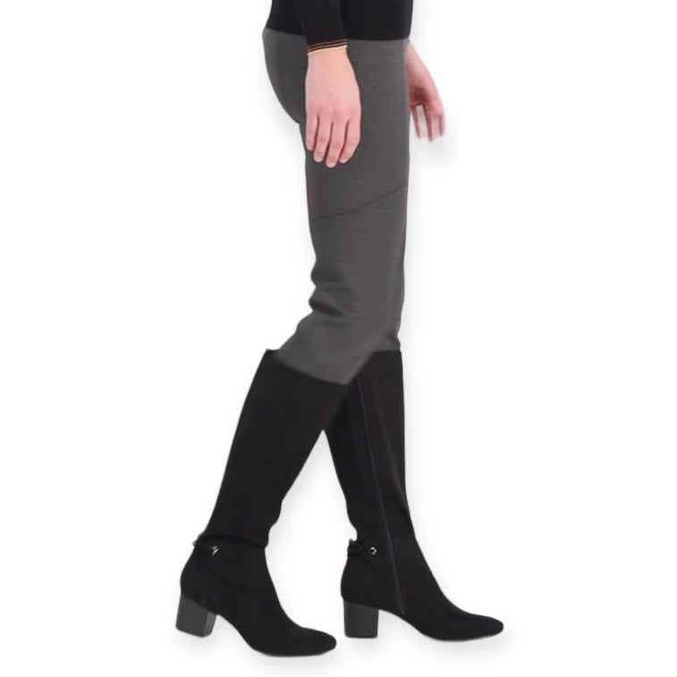 JACCQUE Black Zip Up Almond Toe Block Heel Size 7.5 Women's Tall Stretch Boots