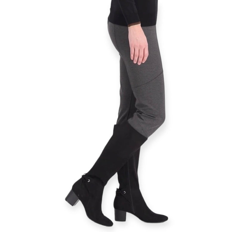 JACCQUE Black Zip Up Almond Toe Block Heel Size 7.5 Women's Tall Stretch Boots