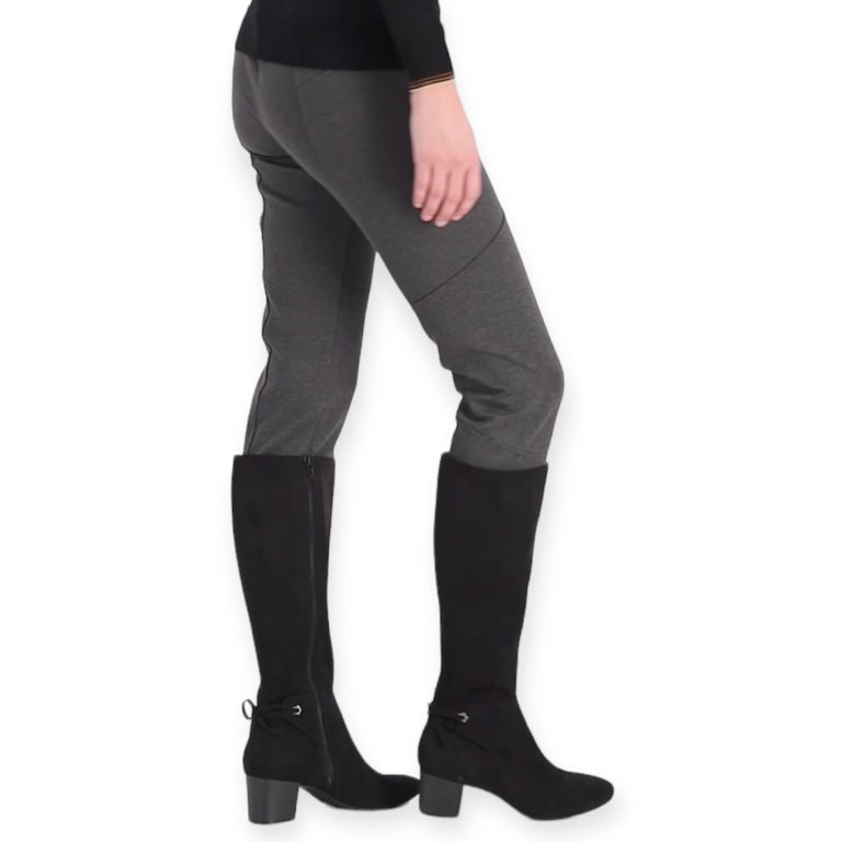 JACCQUE Black Zip Up Almond Toe Block Heel Size 7.5 Women's Tall Stretch Boots