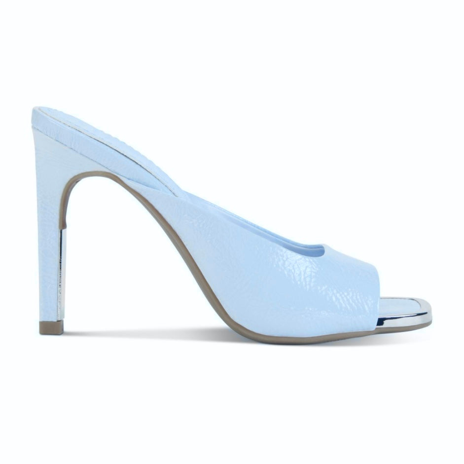 ANYA Blue Patent Square Toe Stiletto High Heels Slip On Women's Sandals