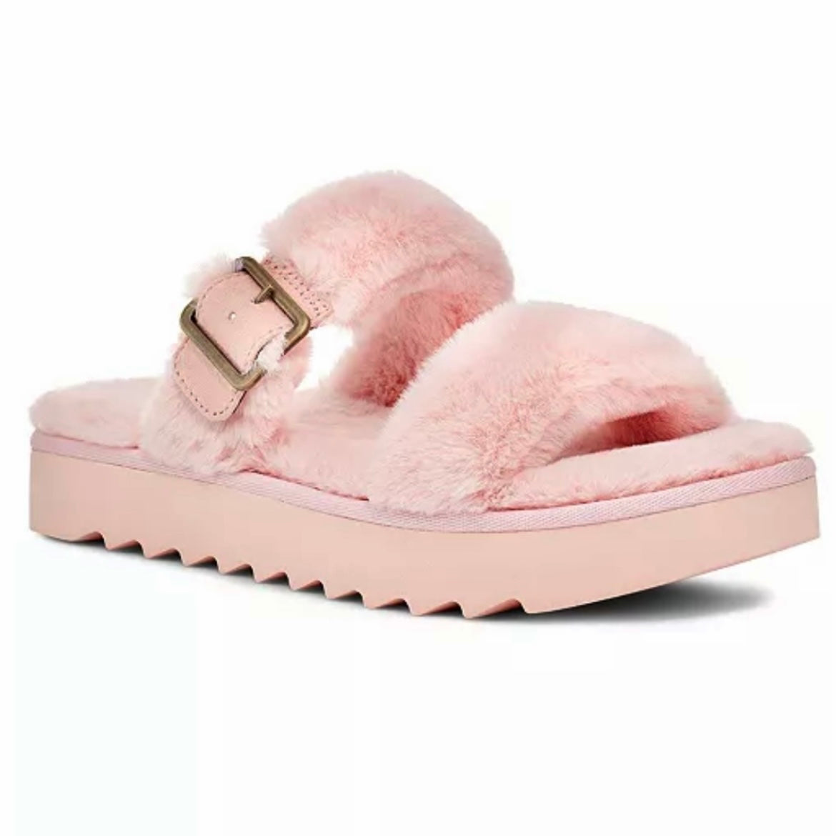 FURR-AH Slipper Pale Blush Faux-Fur Size 5 Women's Sandals