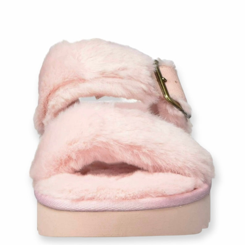 FURR-AH Slipper Pale Blush Faux-Fur Size 5 Women's Sandals
