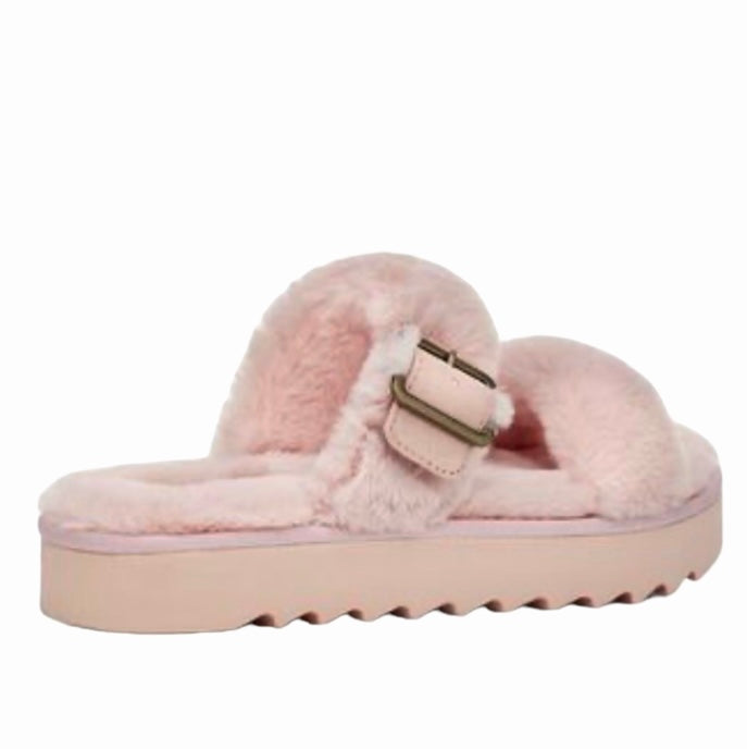 FURR-AH Slipper Pale Blush Faux-Fur Size 5 Women's Sandals