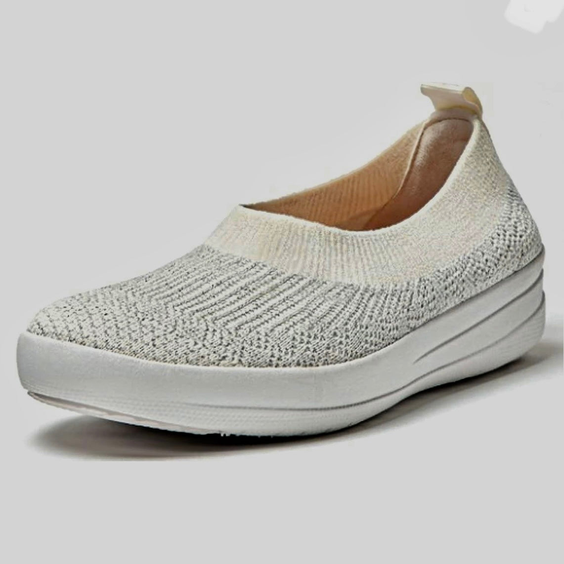 UBERKNIT Women's Slip On Ballerinas Flats Cream/Silver