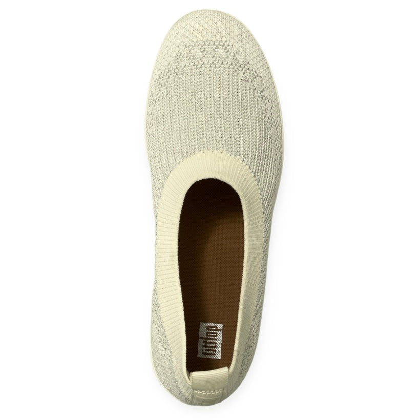 UBERKNIT Women's Slip On Ballerinas Flats Cream/Silver