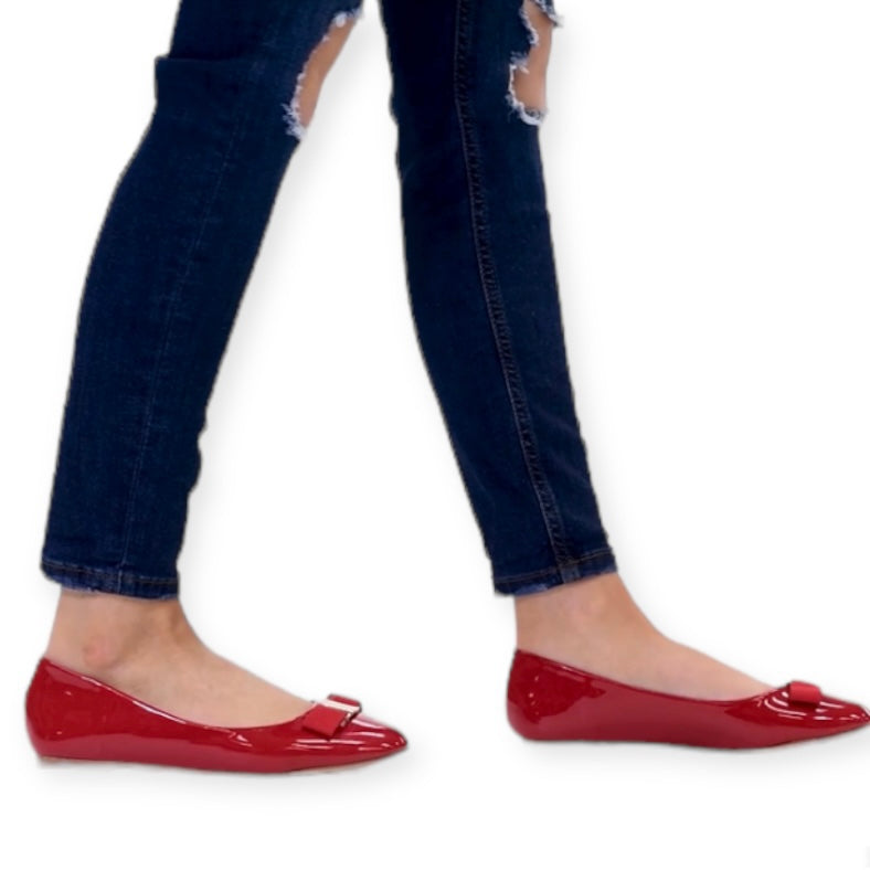 KIM Flat Red Patent Slip On Size 8 Women's Ballerinas Shoes