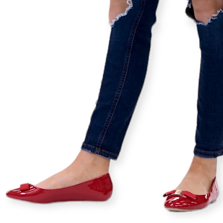 KIM Flat Red Patent Slip On Size 8 Women's Ballerinas Shoes