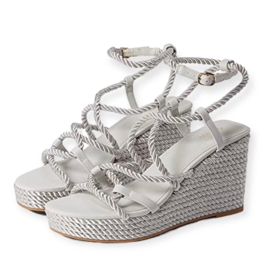NATESHA Strappy Rope Wrapped Wedges Women's Sandals