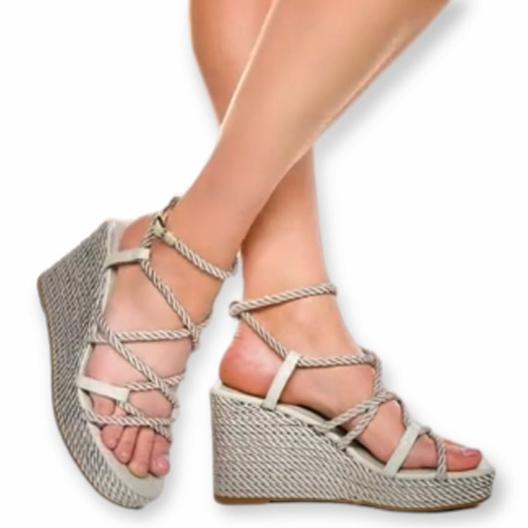 NATESHA Strappy Rope Wrapped Wedges Women's Sandals