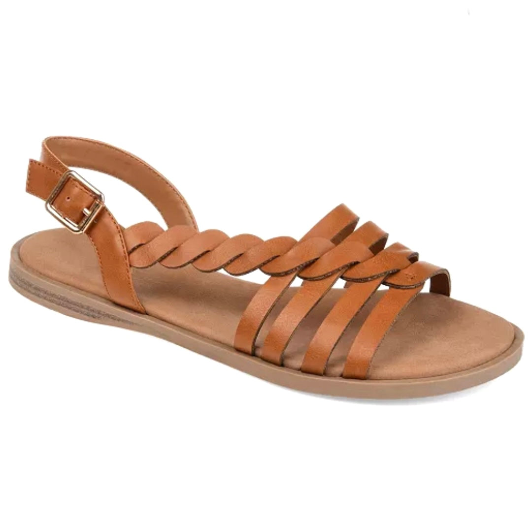 SOLAY Women's Flats Sandals Tan Faux Leather Size 8