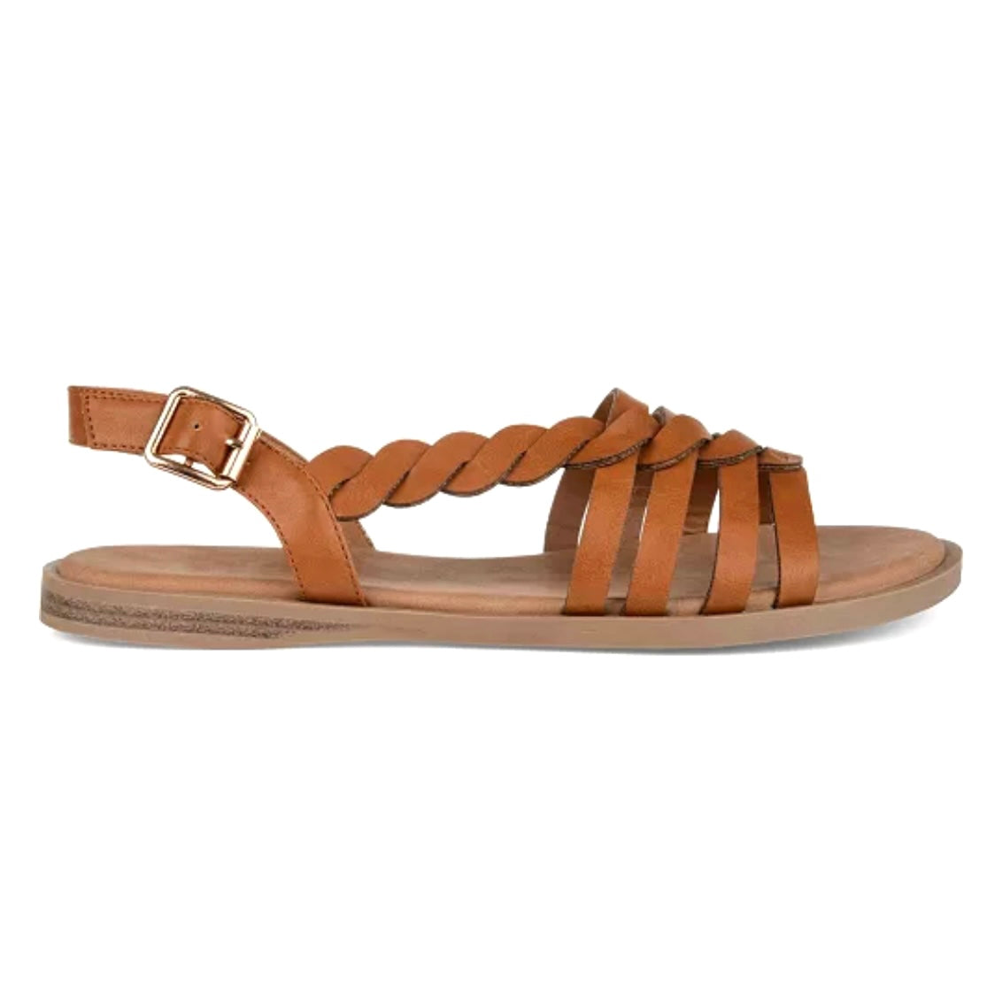 SOLAY Women's Flats Sandals Tan Faux Leather Size 8