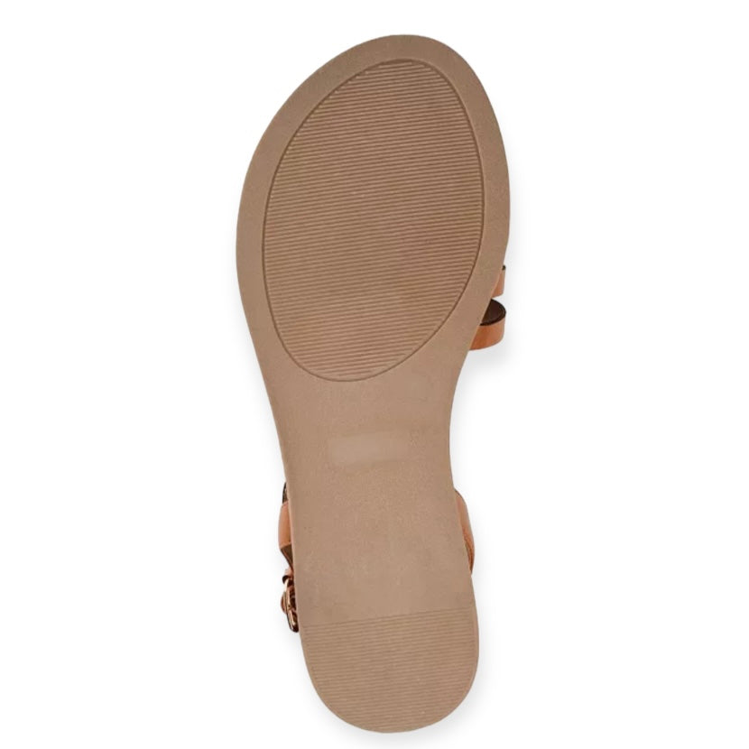 SOLAY Women's Flats Sandals Tan Faux Leather Size 8