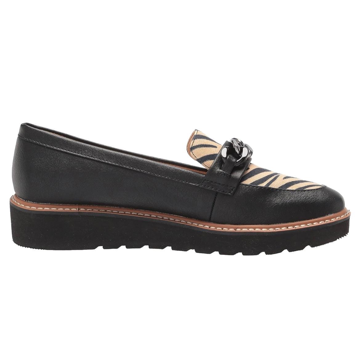 EMMAL Black/Leopard Slip On Lug Sole Size 6 Women's Loafers