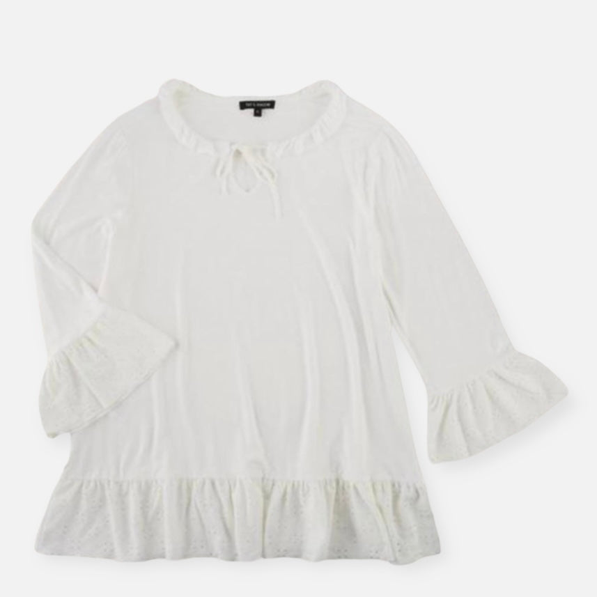 Women's Top Ruffled Eyelet 3/4 Sleeve Top Blouses