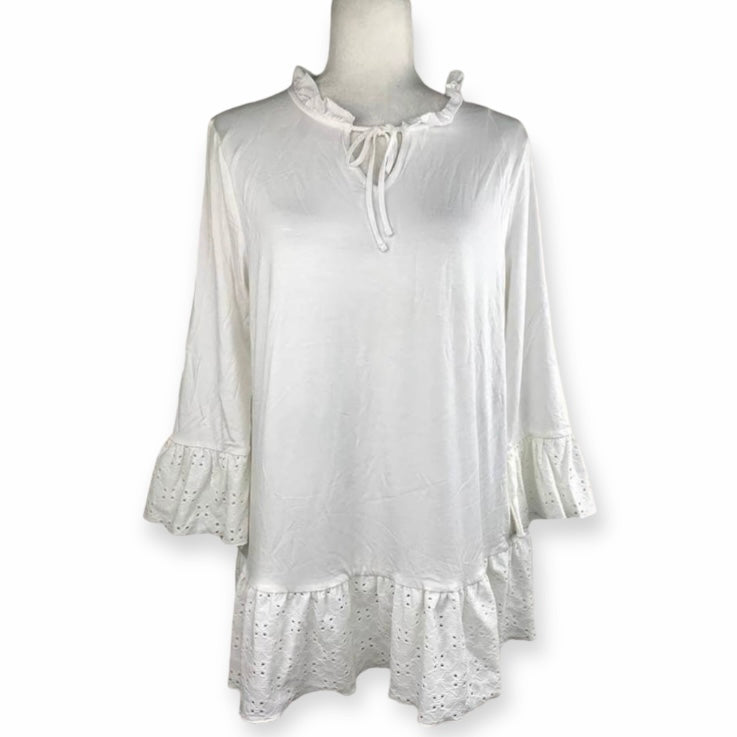Women's Top Ruffled Eyelet 3/4 Sleeve Top Blouses