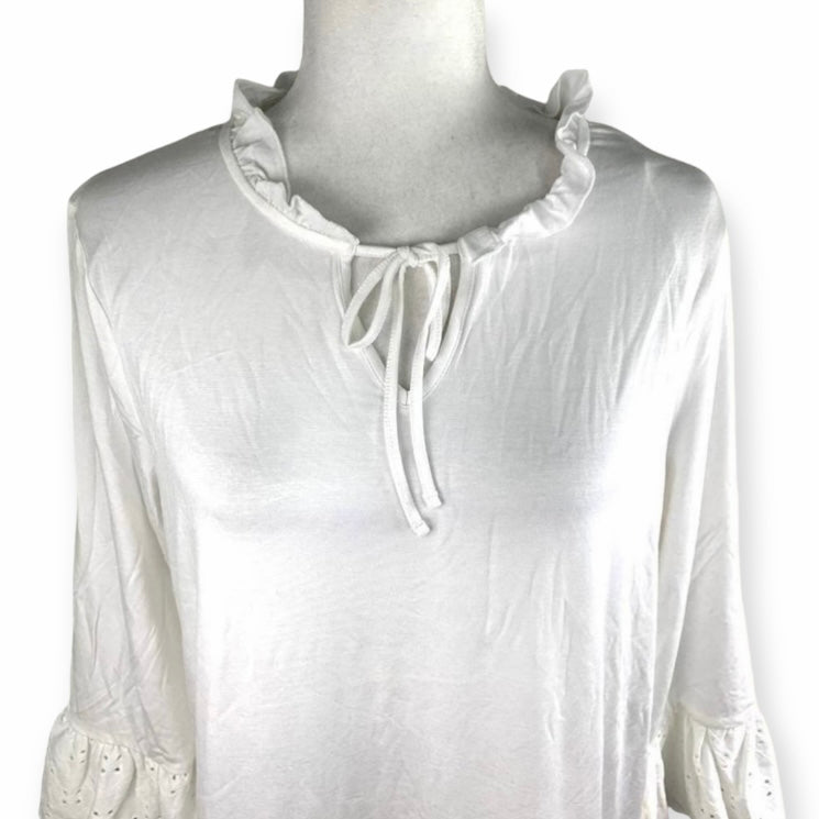 Women's Top Ruffled Eyelet 3/4 Sleeve Top Blouses