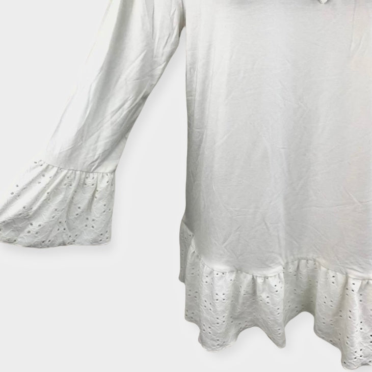 Women's Top Ruffled Eyelet 3/4 Sleeve Top Blouses