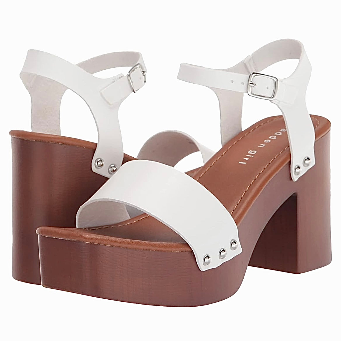 DANII Women's Wooden Platform Block Heel Sandals