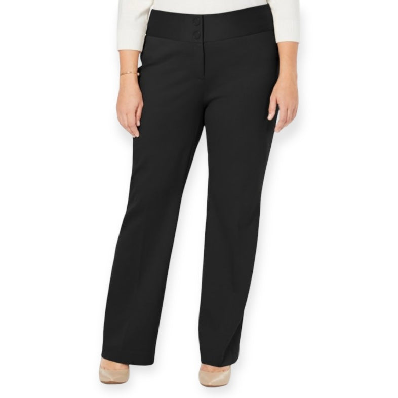 Women's Plus Size Trouser-Leg Tummy-Control Pants Black