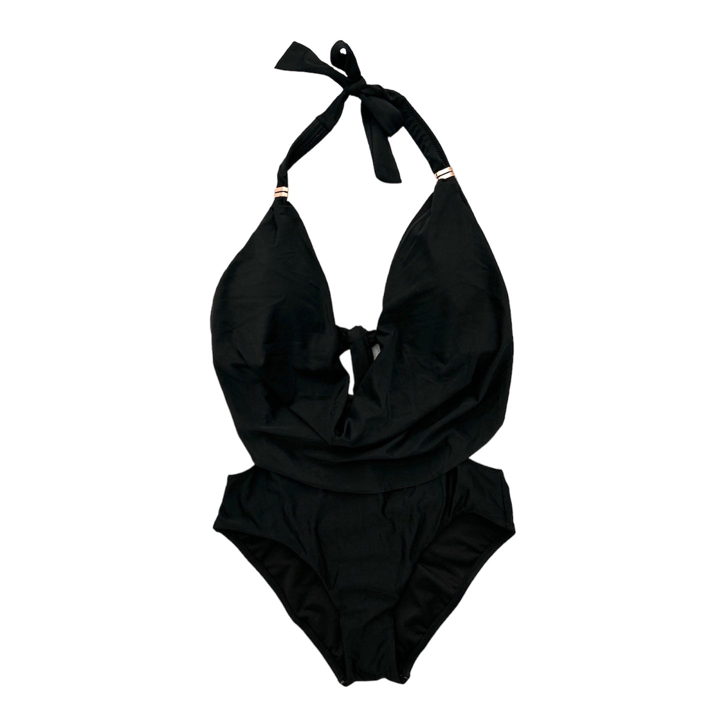 Core Solids Black Cowl Neck One-Piece Swimsuit Size S Women's Swimwear