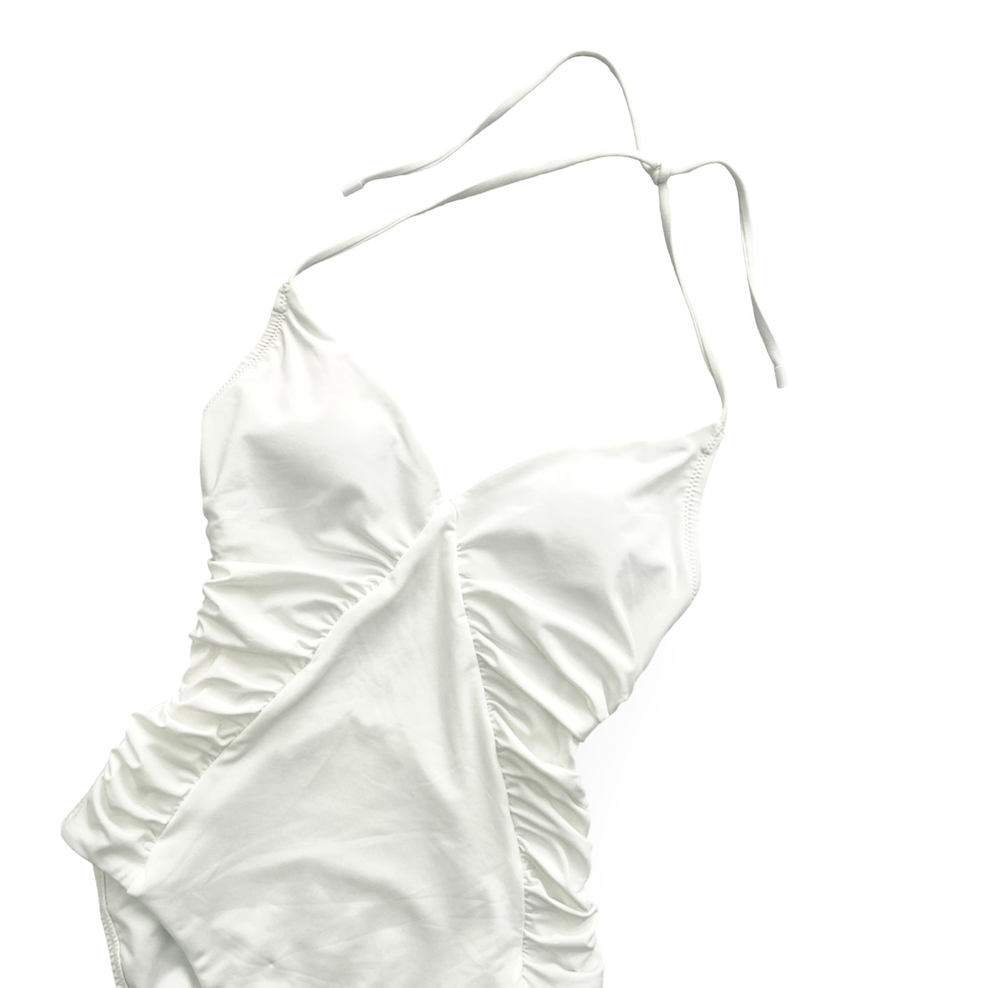 Ruched-Side White Halter Neck Strap Size S Swimsuit Women's Swimwear