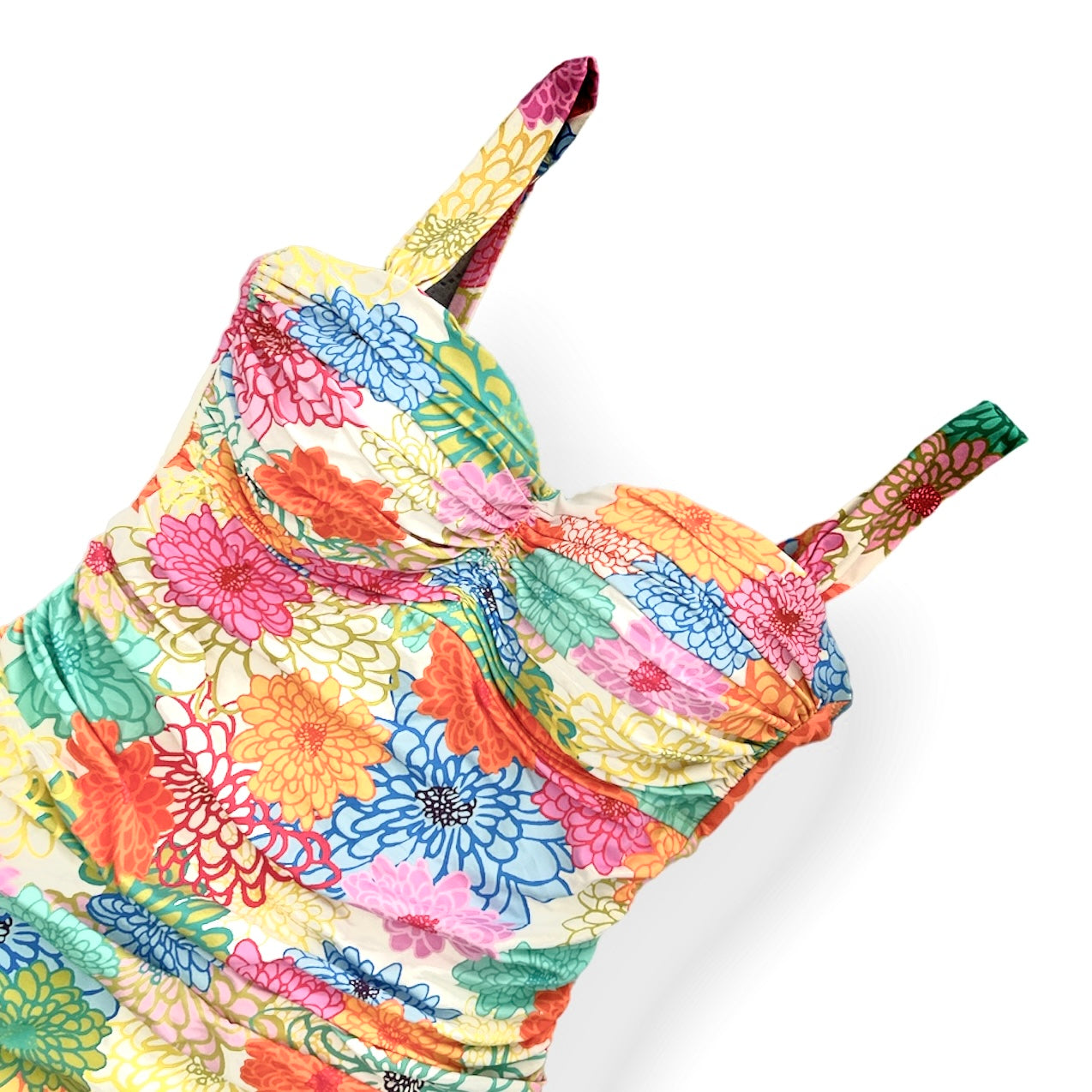 Fresh Picks Printed Multicolor Sweetheart neck Shirred Size 8 Women's Swimwear