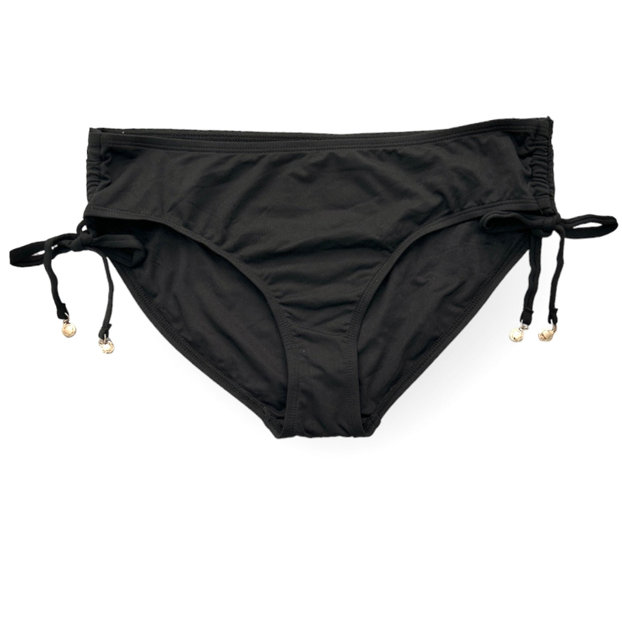 Ruched-Side Tie Black Bikini Bottoms Size L Women's Swimwear
