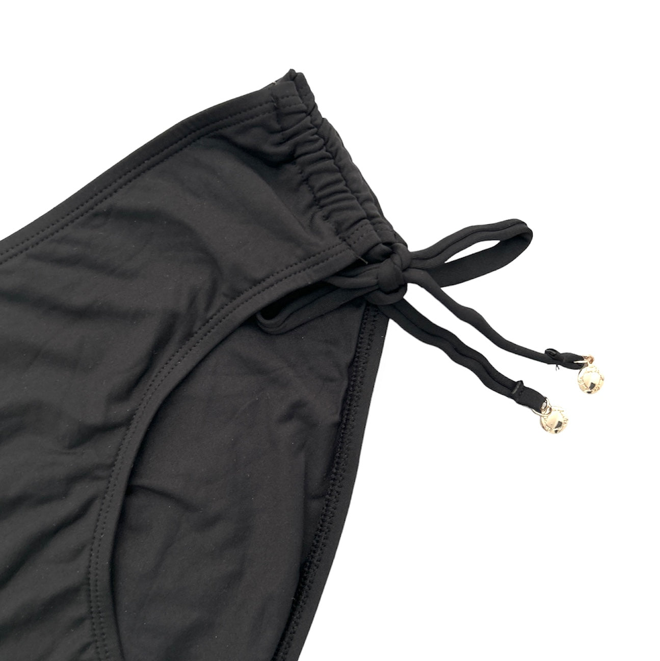 Ruched-Side Tie Black Bikini Bottoms Size L Women's Swimwear