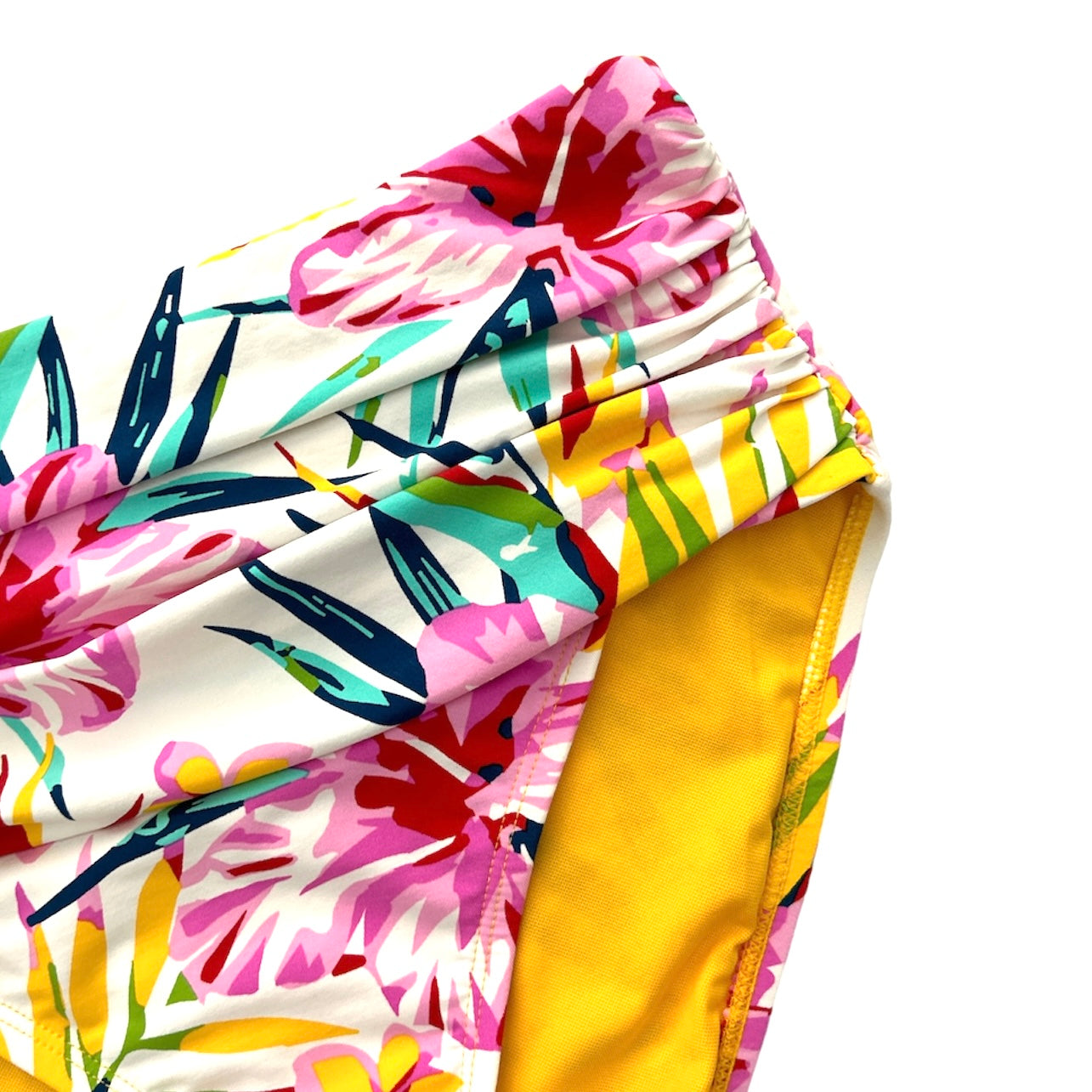 Shirred Side High-Waist Floral Multi Bikini Bottoms Size L Women's Swimwear