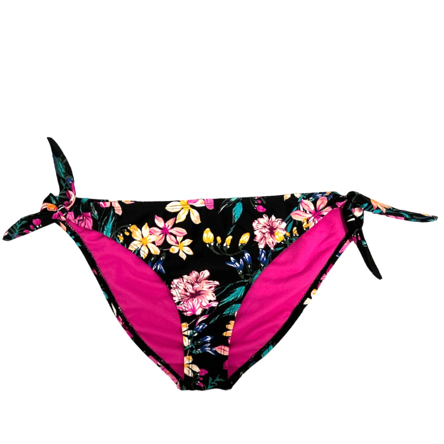 Black Wildflower Print Side Tie Hipster Bikini Bottom XL Juniors Women's Swimwear
