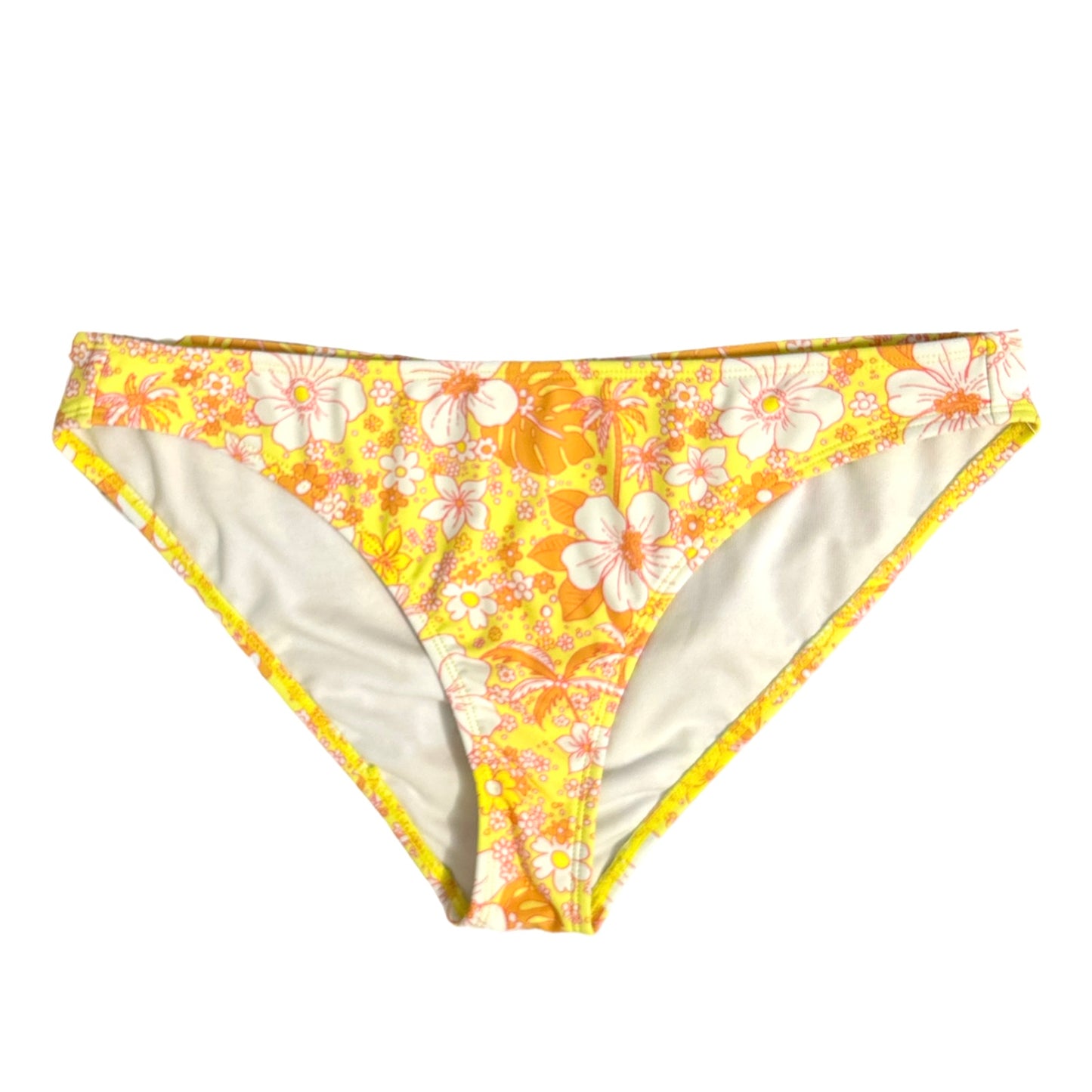 Floral Print Yellow/Orange Hipster Bikini Bottoms Size L Women's Swimwear
