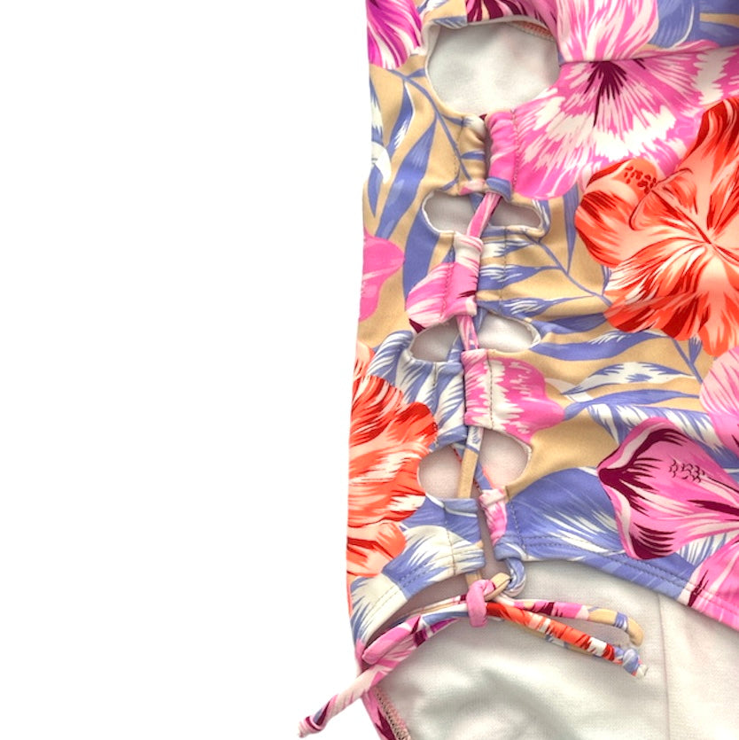 Floral Print Multicolor V-Neck One Piece Size M Swimsuit Women's Swimwear
