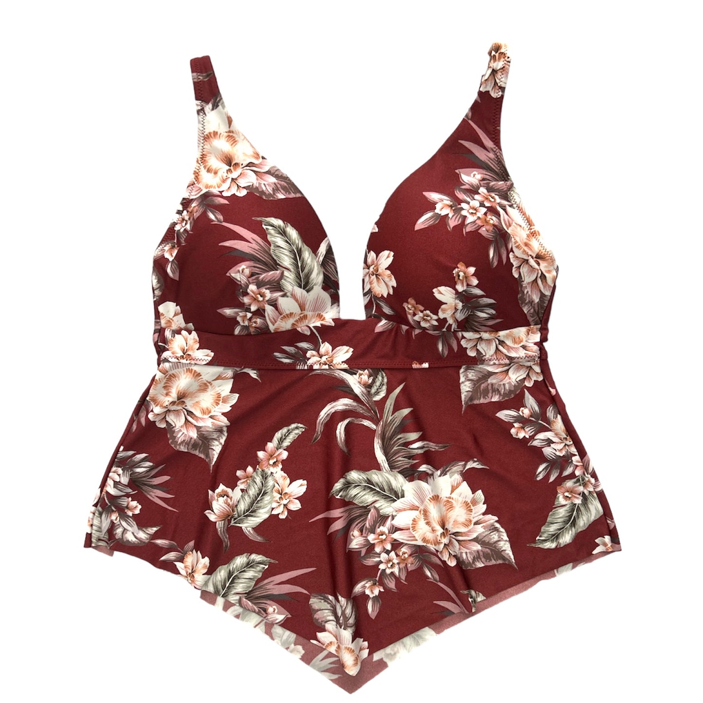 LUAU PALM Printed Handkerchief-Hem Tankini Swim Top Women's Swimwear