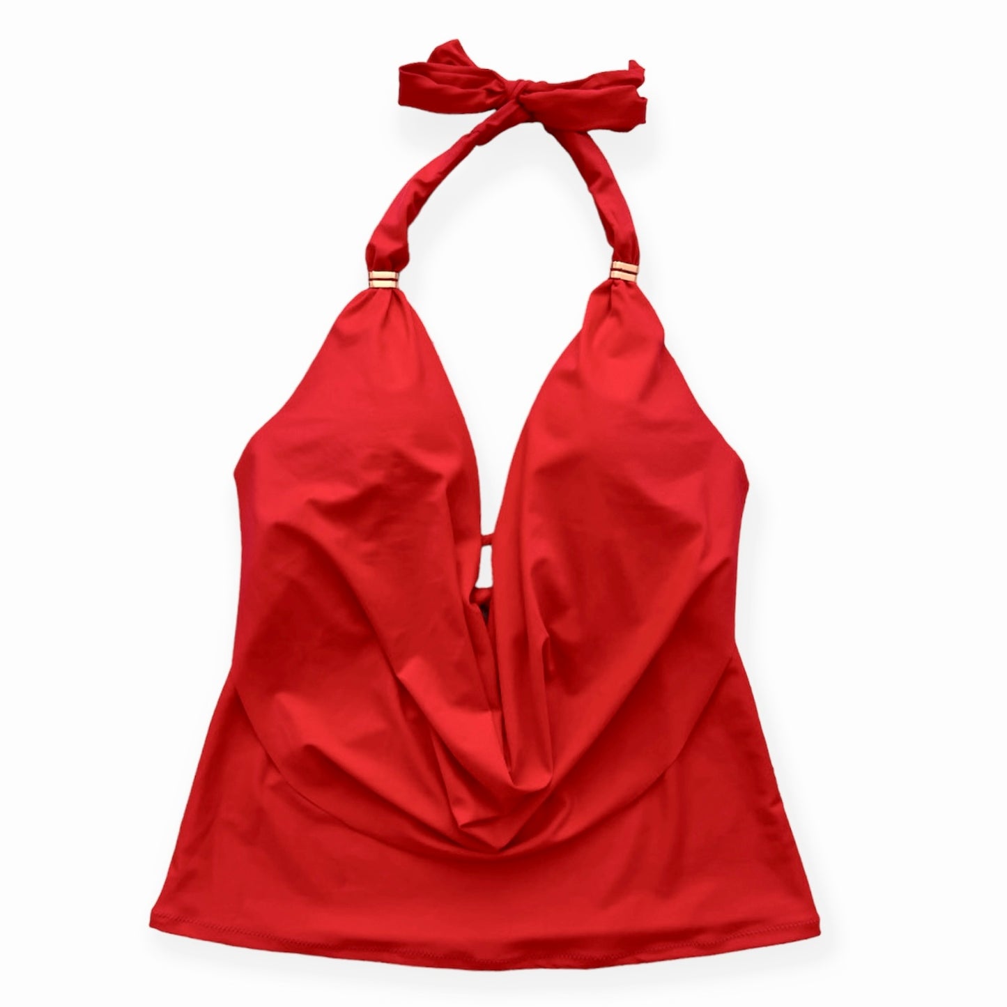 Plunging Cowlneck Halter Tankini Swim Top Size S Women's Swimwear