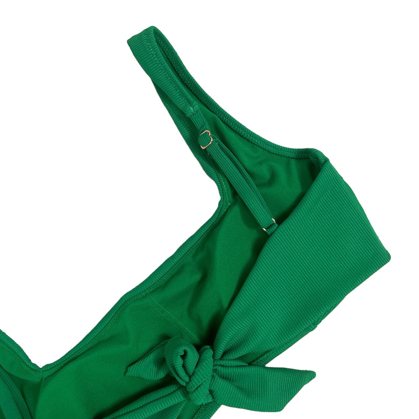 Micro Rib Square Neck Shoulder Straps Green Bikini Top Women's Swimwear
