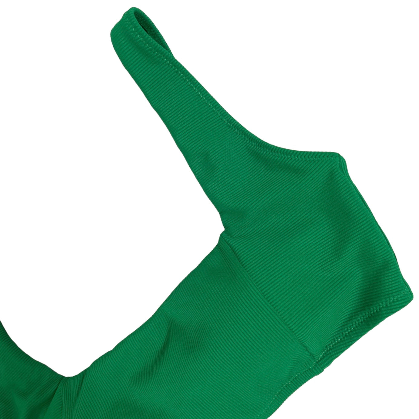 Micro Rib Square Neck Shoulder Straps Green Bikini Top Women's Swimwear