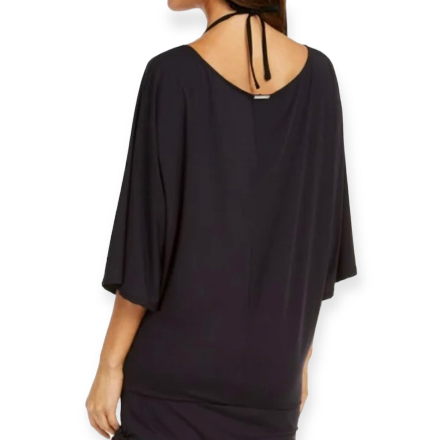 Side-Tie Tunic Swim Black Wide-Round Neck Size M Women's Cover Up