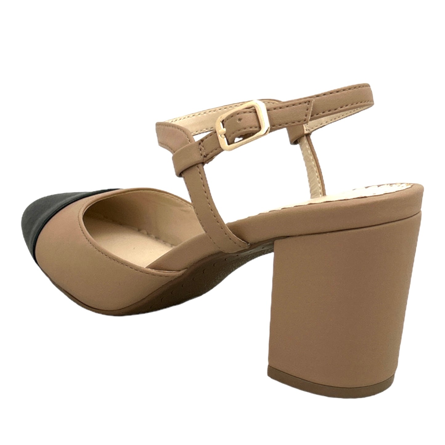 DOTTII Nude/Black Round Toe Block Heels Size 7 Women's Pumps