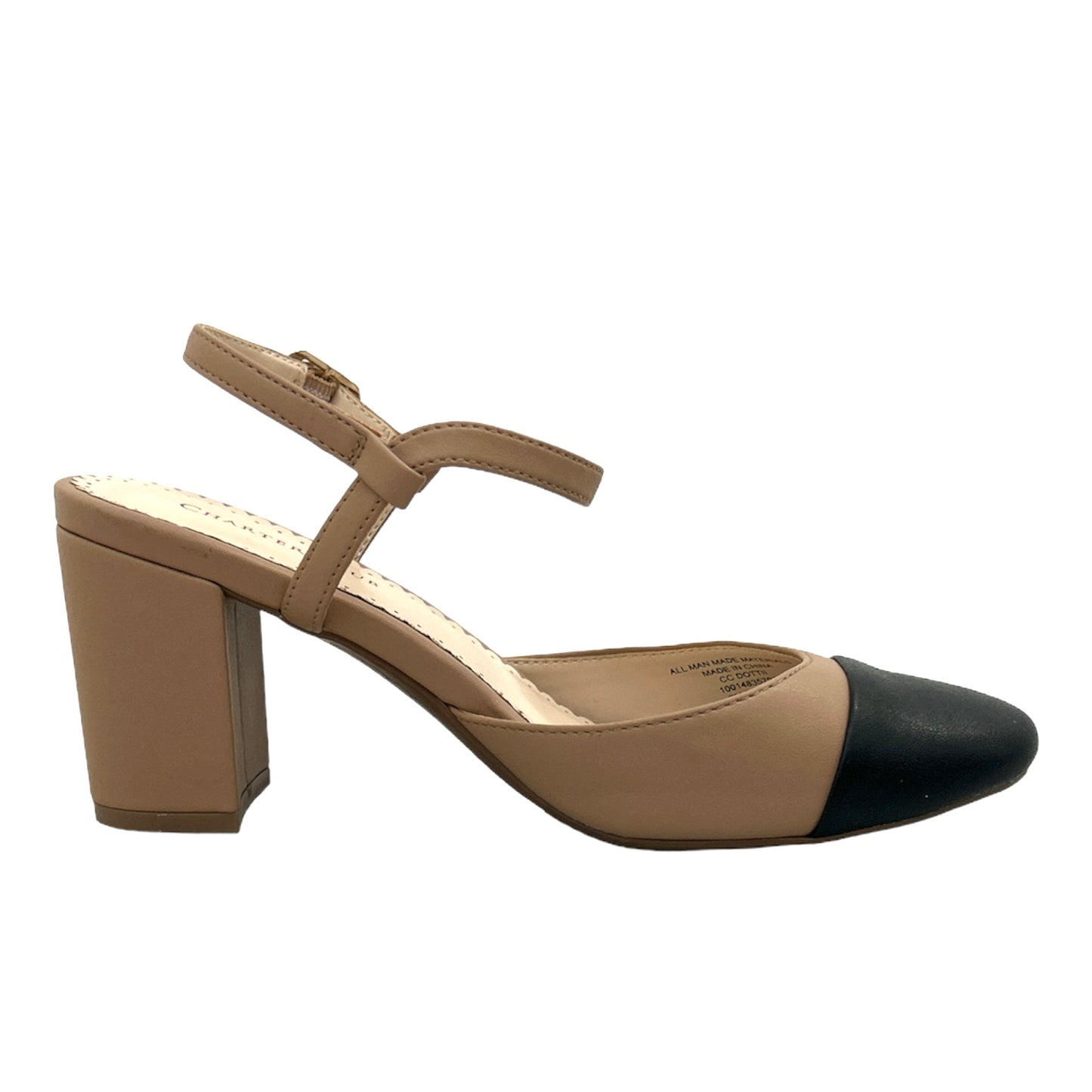DOTTII Nude/Black Round Toe Block Heels Size 7 Women's Pumps