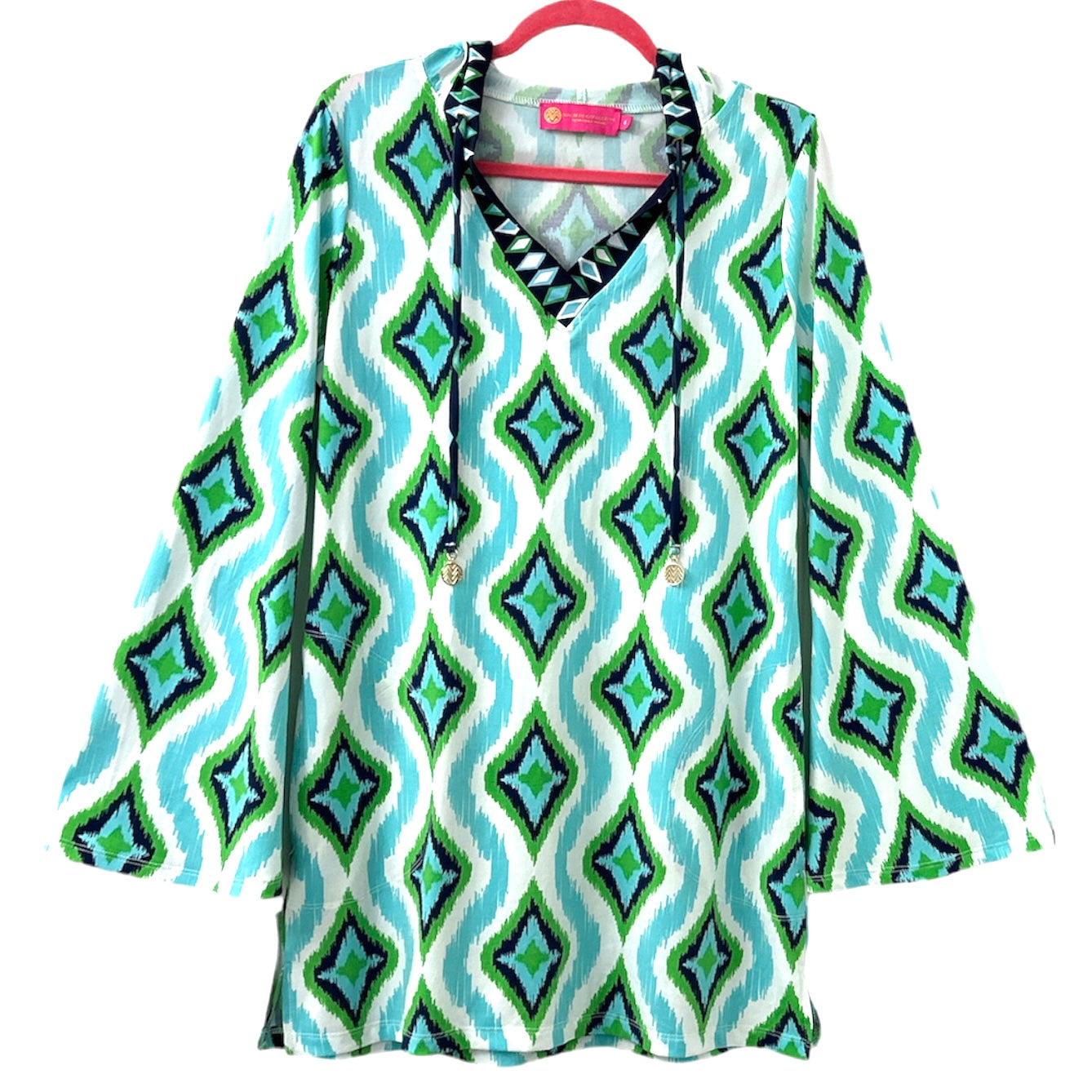 Swim Hooded Green/Blue Print Tunic/Dress Women's Cover Up