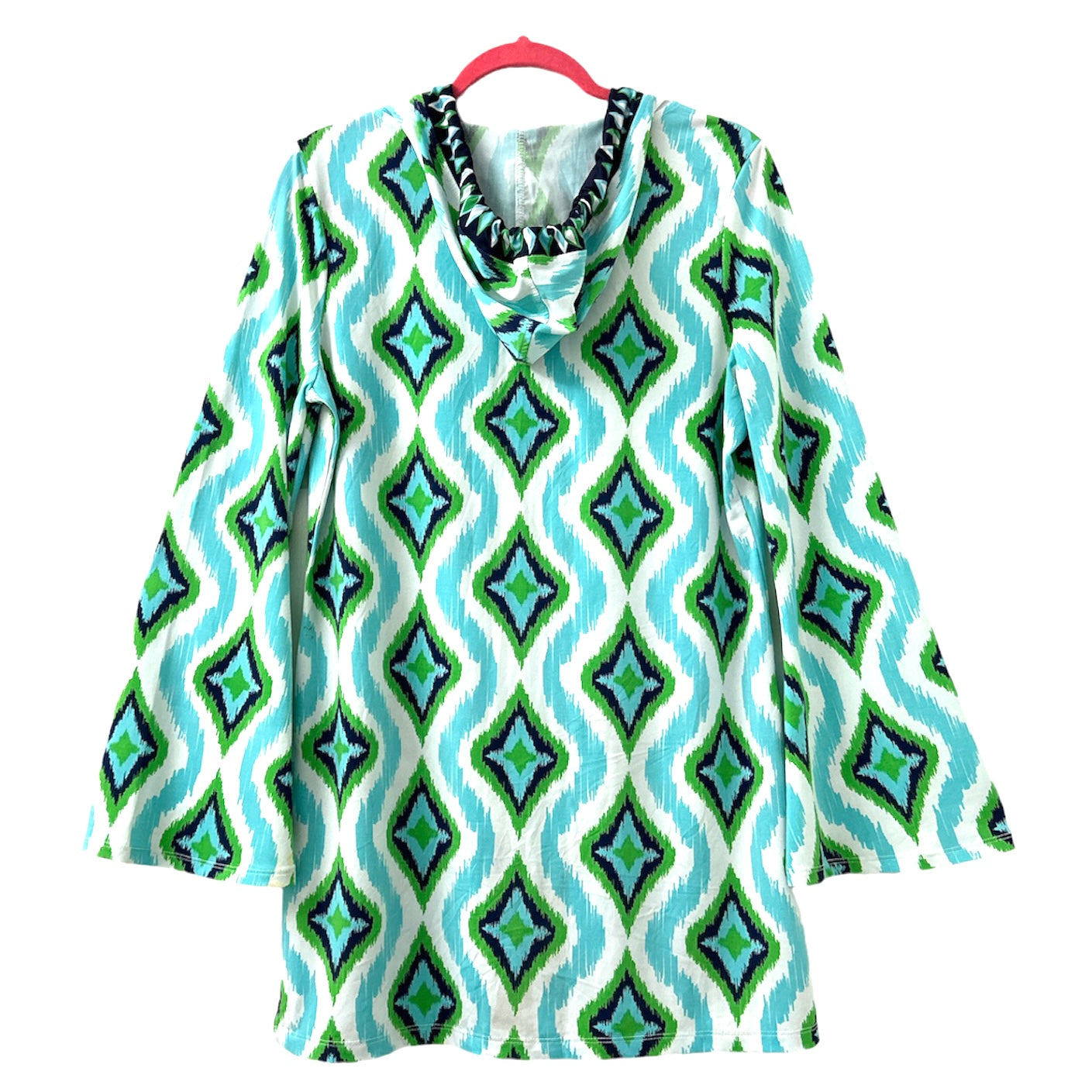 Swim Hooded Green/Blue Print Tunic/Dress Women's Cover Up