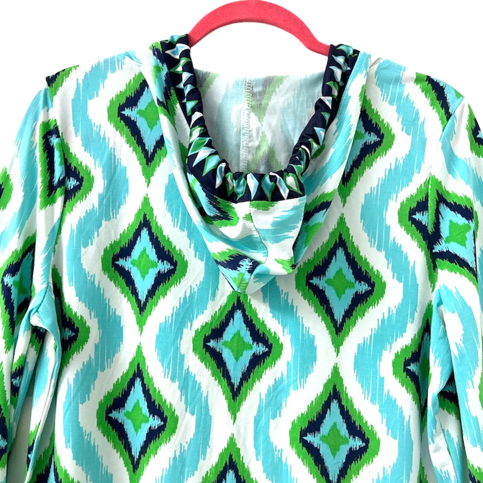 Swim Hooded Green/Blue Print Tunic/Dress Women's Cover Up