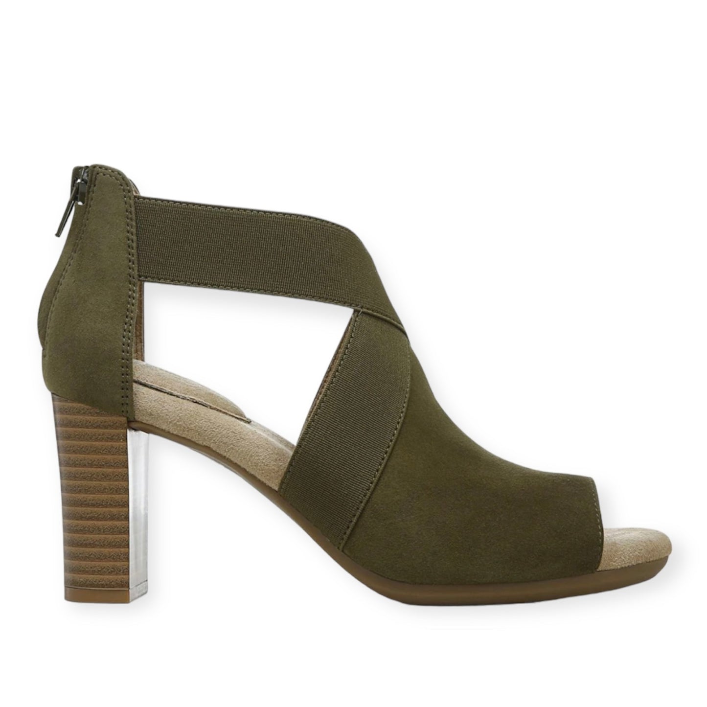 AVERIEL Shooties Olive Suede Block Heels Memory Foam Women's Sandals