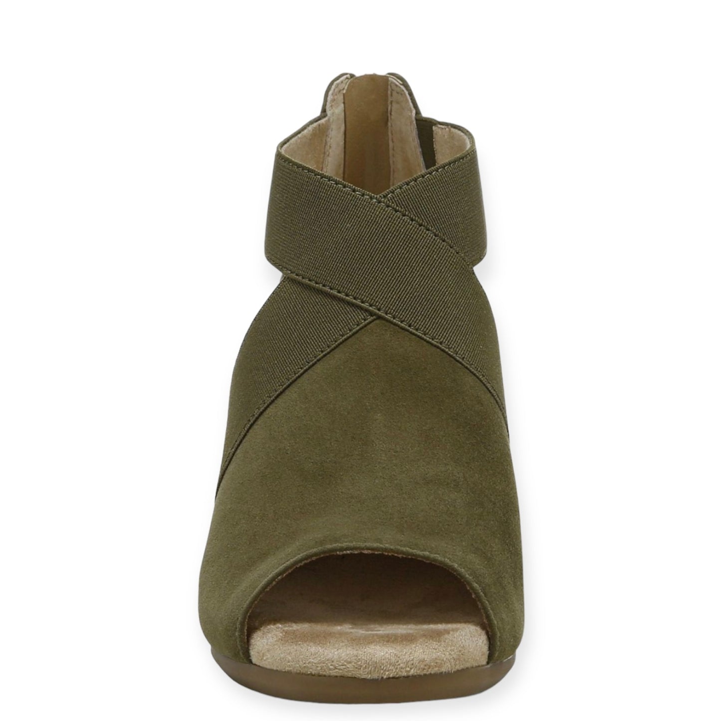 AVERIEL Shooties Olive Suede Block Heels Memory Foam Women's Sandals