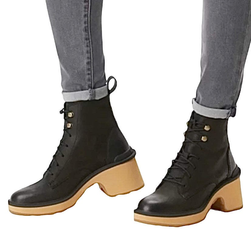HI-LINE Heel Lace Boots Black Women's Shoes