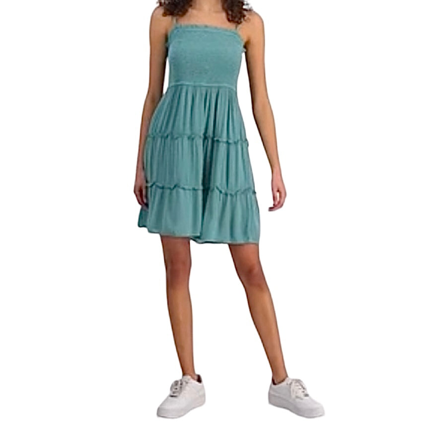 Junior's Smocked Tiered Dress Jade Green